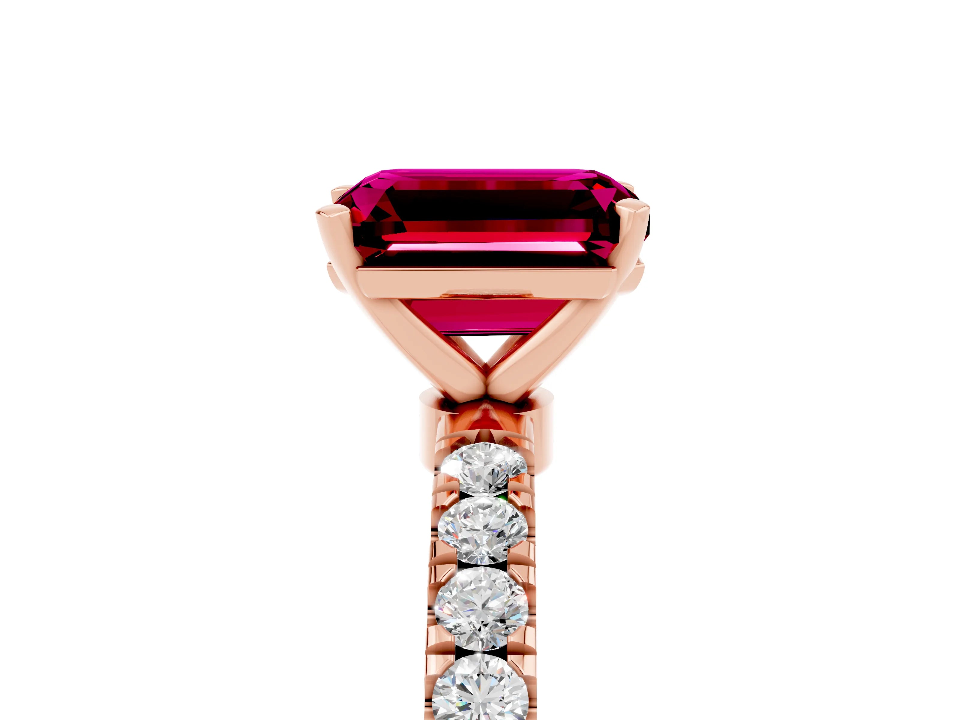 Rose gold Emerald Cut Garnet Solitaire Ring with Pavé Accents and Four-Prong Setting_5