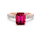 Rose gold Emerald Cut Garnet Solitaire Ring with Pavé Band and Four-Prong Setting_24