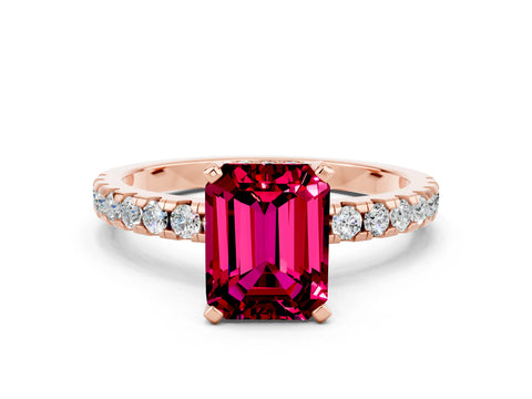 Rose gold Emerald Cut Garnet Solitaire Ring with Pavé Band and Four-Prong Setting_24