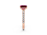 Rose gold Emerald Cut Garnet Solitaire Ring with Pavé Band and Four-Prong Setting_26