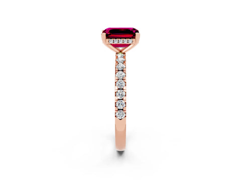 Rose gold Emerald Cut Garnet Solitaire Ring with Pavé Band and Four-Prong Setting_26