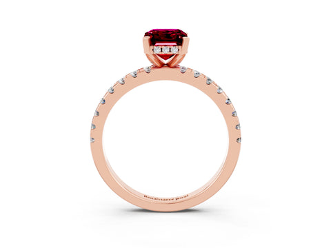 Rose gold Emerald Cut Garnet Solitaire Ring with Pavé Band and Four-Prong Setting_27