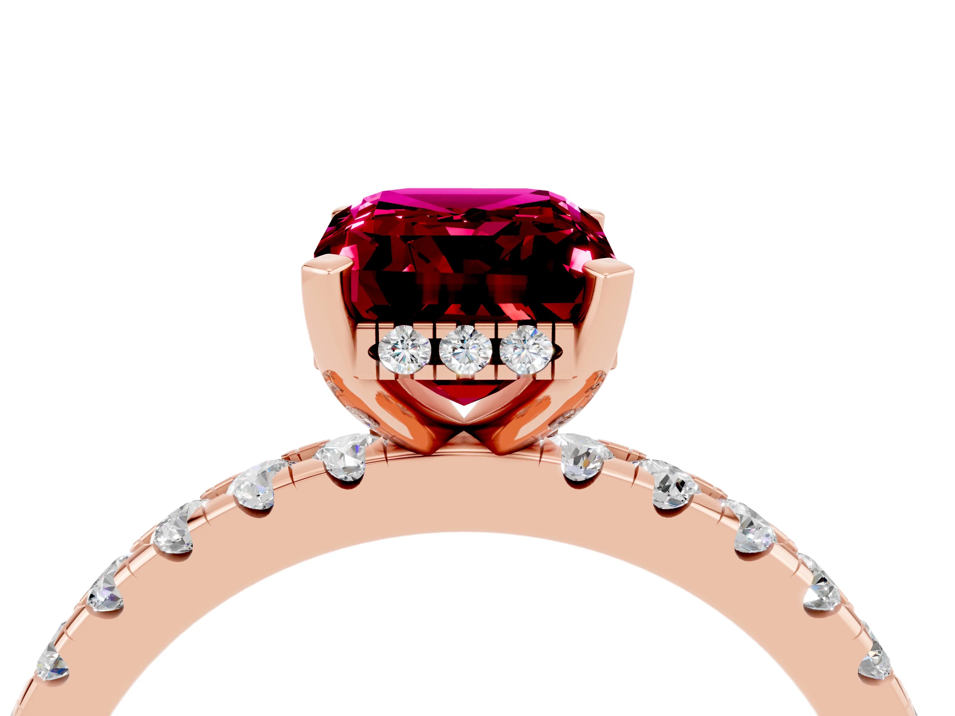 Rose gold Emerald Cut Garnet Solitaire Ring with Pavé Band and Four-Prong Setting_28