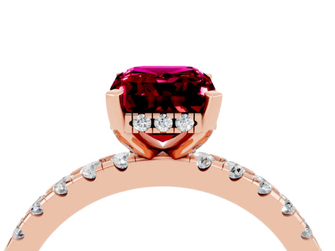 Rose gold Emerald Cut Garnet Solitaire Ring with Pavé Band and Four-Prong Setting_28