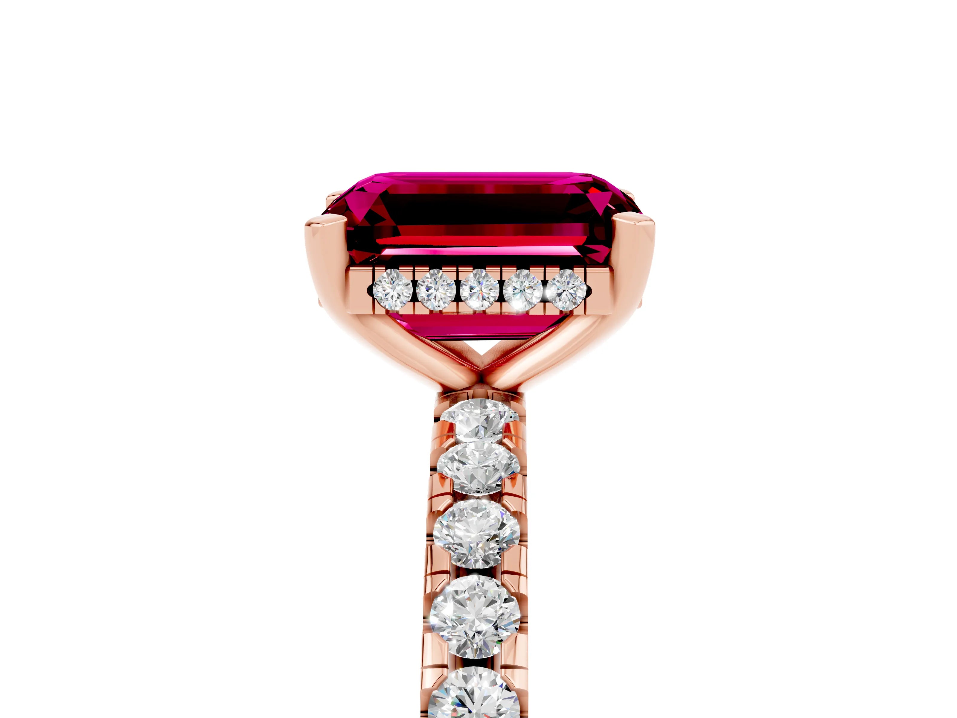 Rose gold Emerald Cut Garnet Solitaire Ring with Pavé Band and Four-Prong Setting_29