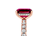 Rose gold Emerald Cut Garnet Solitaire Ring with Pavé Band and Four-Prong Setting_29