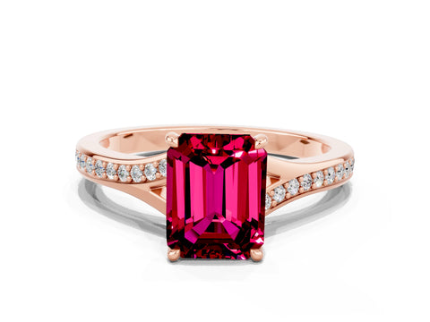 Rose gold Emerald Cut Garnet Solitaire Ring with Pavé Band and Prong Setting_24
