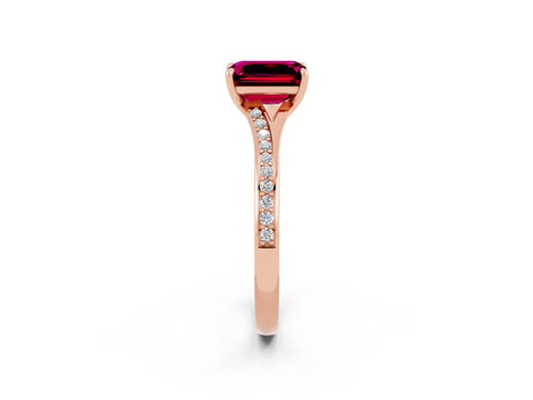 Rose gold Emerald Cut Garnet Solitaire Ring with Pavé Band and Prong Setting_26