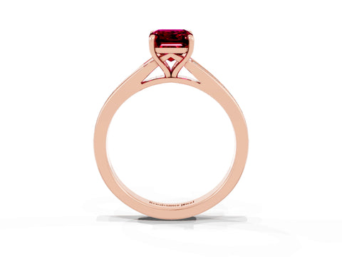Rose gold Emerald Cut Garnet Solitaire Ring with Pavé Band and Prong Setting_27