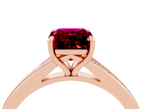 Rose gold Emerald Cut Garnet Solitaire Ring with Pavé Band and Prong Setting_28