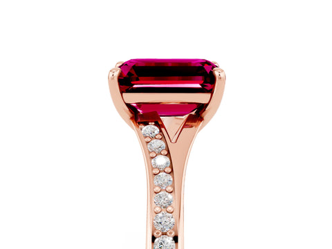Rose gold Emerald Cut Garnet Solitaire Ring with Pavé Band and Prong Setting_29