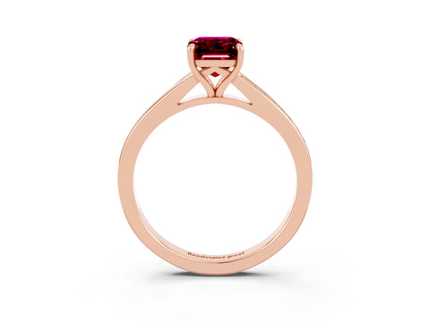 Rose gold Emerald Cut Garnet Solitaire Ring with Pavé Band and Prong Setting_3