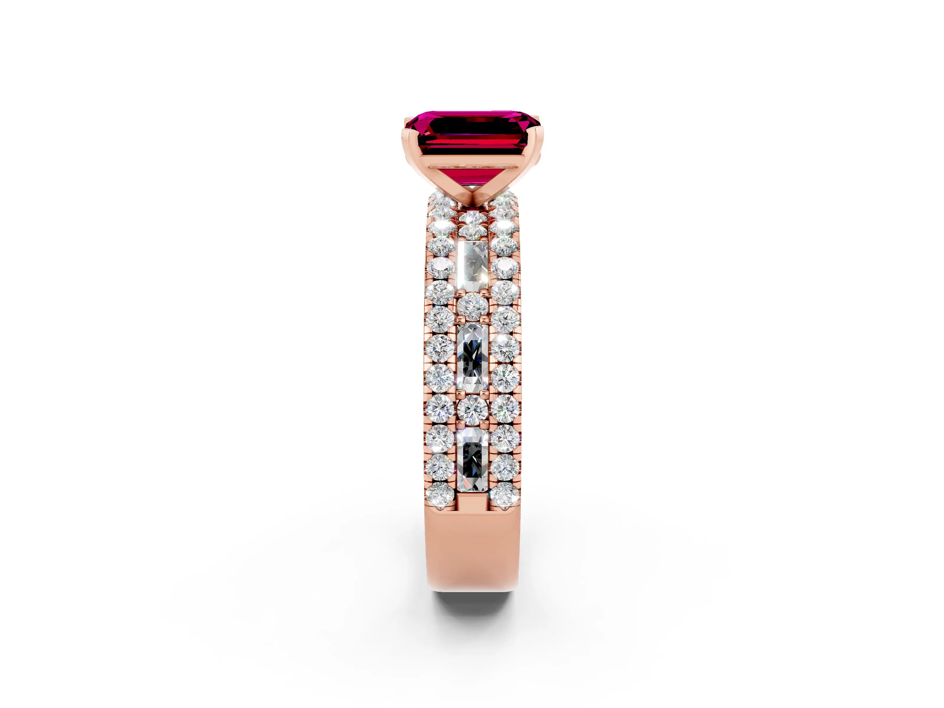 Rose gold Emerald Cut Garnet Solitaire Ring with Pavé and Channel Set Band_2