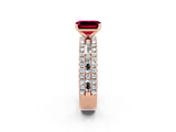 Rose gold Emerald Cut Garnet Solitaire Ring with Pavé and Channel Set Band_2