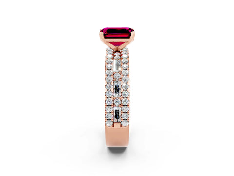 Rose gold Emerald Cut Garnet Solitaire Ring with Pavé and Channel Set Band_2
