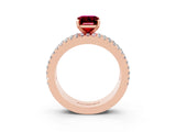 Rose gold Emerald Cut Garnet Solitaire Ring with Pavé and Channel Set Band_3
