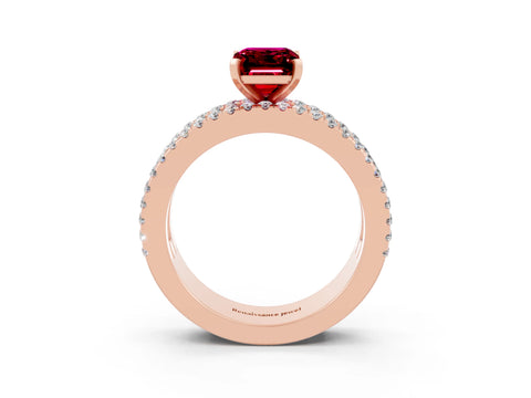 Rose gold Emerald Cut Garnet Solitaire Ring with Pavé and Channel Set Band_3