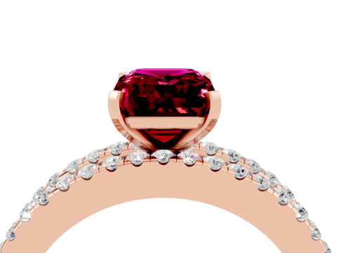 Rose gold Emerald Cut Garnet Solitaire Ring with Pavé and Channel Set Band_4