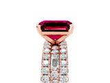 Rose gold Emerald Cut Garnet Solitaire Ring with Pavé and Channel Set Band_5
