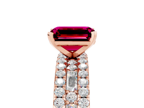 Rose gold Emerald Cut Garnet Solitaire Ring with Pavé and Channel Set Band_5