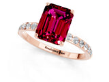 Rose gold Emerald Cut Garnet Solitaire Ring with Pave Band and Four Prong Setting_25