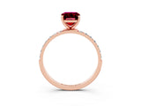 Rose gold Emerald Cut Garnet Solitaire Ring with Pave Band and Four Prong Setting_27