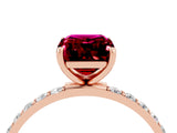 Rose gold Emerald Cut Garnet Solitaire Ring with Pave Band and Four Prong Setting_28