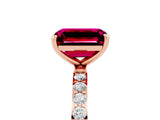Rose gold Emerald Cut Garnet Solitaire Ring with Pave Band and Four Prong Setting_29