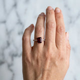 Rose gold Emerald Cut Garnet Solitaire Ring with Round  Pavé Band and Four-Prong Setting_42