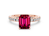 Rose gold Emerald Cut Garnet Solitaire Ring with Round  Pavé Band and Four-Prong Setting_44