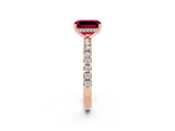 Rose gold Emerald Cut Garnet Solitaire Ring with Round  Pavé Band and Four-Prong Setting_46