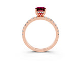 Rose gold Emerald Cut Garnet Solitaire Ring with Round  Pavé Band and Four-Prong Setting_47