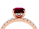 Rose gold Emerald Cut Garnet Solitaire Ring with Round  Pavé Band and Four-Prong Setting_48