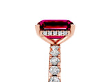 Rose gold Emerald Cut Garnet Solitaire Ring with Round  Pavé Band and Four-Prong Setting_49