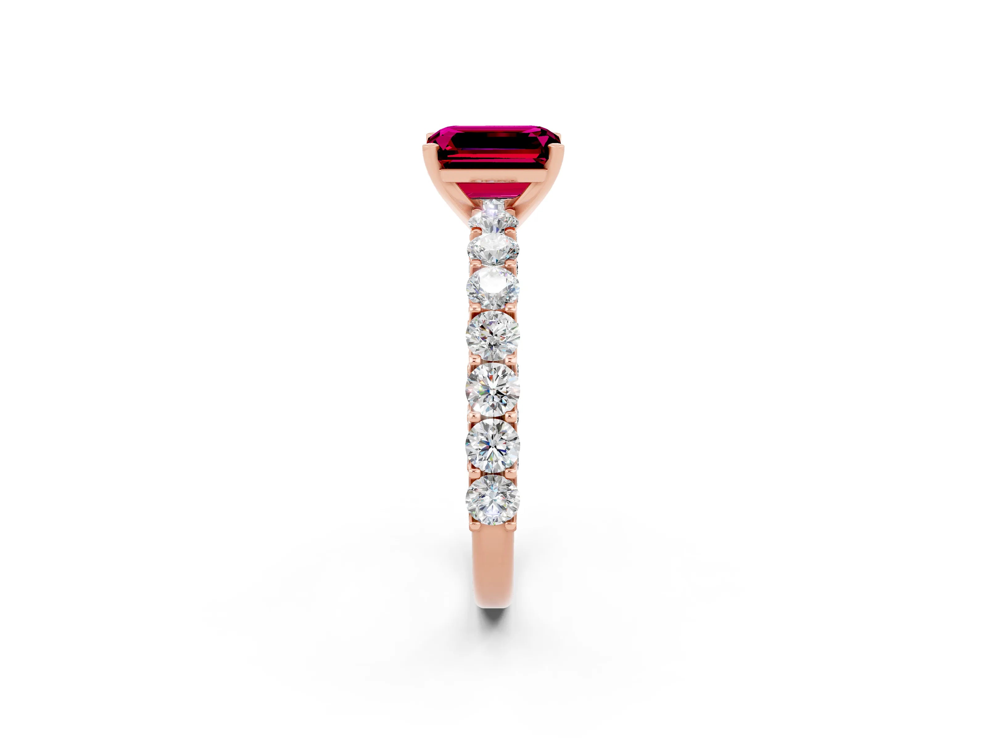 Rose gold Emerald Cut Garnet Solitaire Ring with Shared Prong Pavé Band and Four-Prong Setting_2