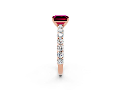 Rose gold Emerald Cut Garnet Solitaire Ring with Shared Prong Pavé Band and Four-Prong Setting_2