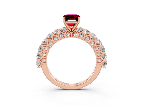 Rose gold Emerald Cut Garnet Solitaire Ring with Shared Prong Pavé Band and Four-Prong Setting_3
