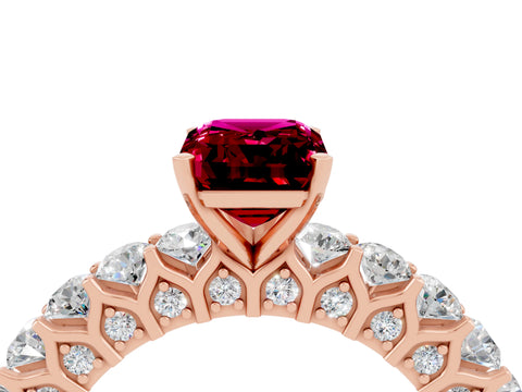Rose gold Emerald Cut Garnet Solitaire Ring with Shared Prong Pavé Band and Four-Prong Setting_4