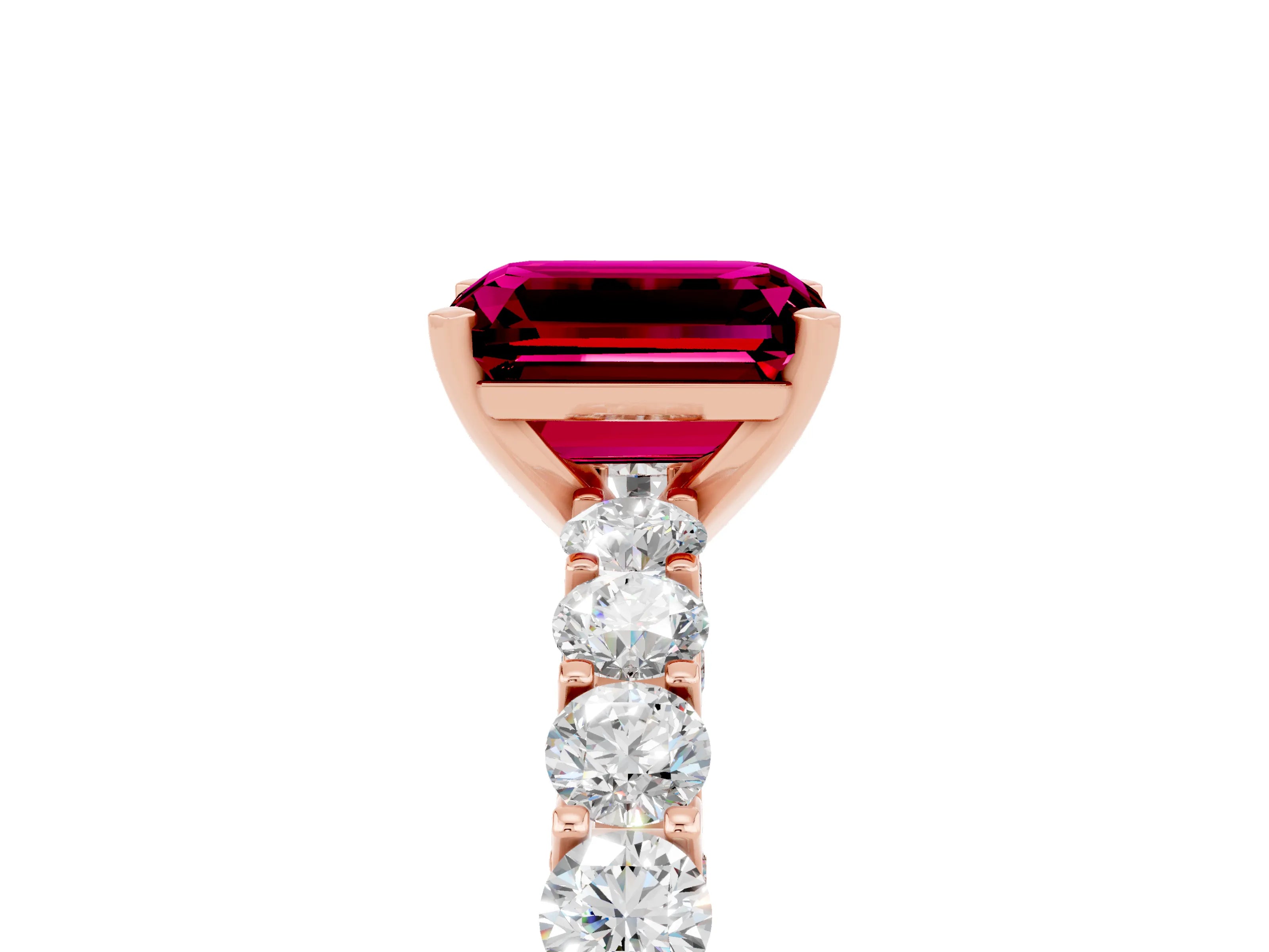 Rose gold Emerald Cut Garnet Solitaire Ring with Shared Prong Pavé Band and Four-Prong Setting_5