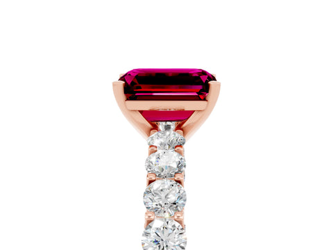Rose gold Emerald Cut Garnet Solitaire Ring with Shared Prong Pavé Band and Four-Prong Setting_5