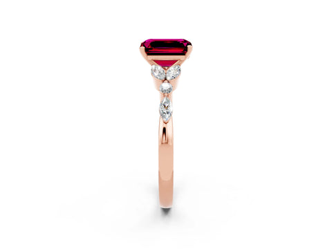 Rose gold Emerald Cut Garnet Solitaire Ring with Side Stones and Four-Prong Setting_14