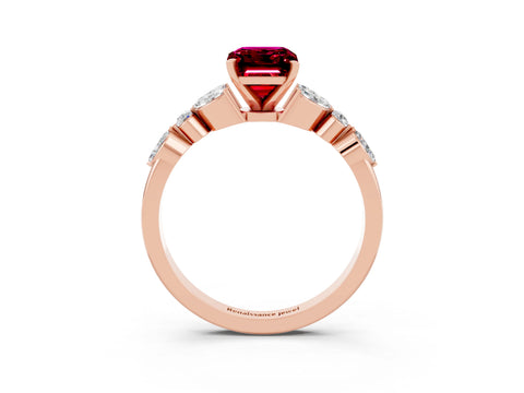 Rose gold Emerald Cut Garnet Solitaire Ring with Side Stones and Four-Prong Setting_15