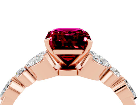 Rose gold Emerald Cut Garnet Solitaire Ring with Side Stones and Four-Prong Setting_16