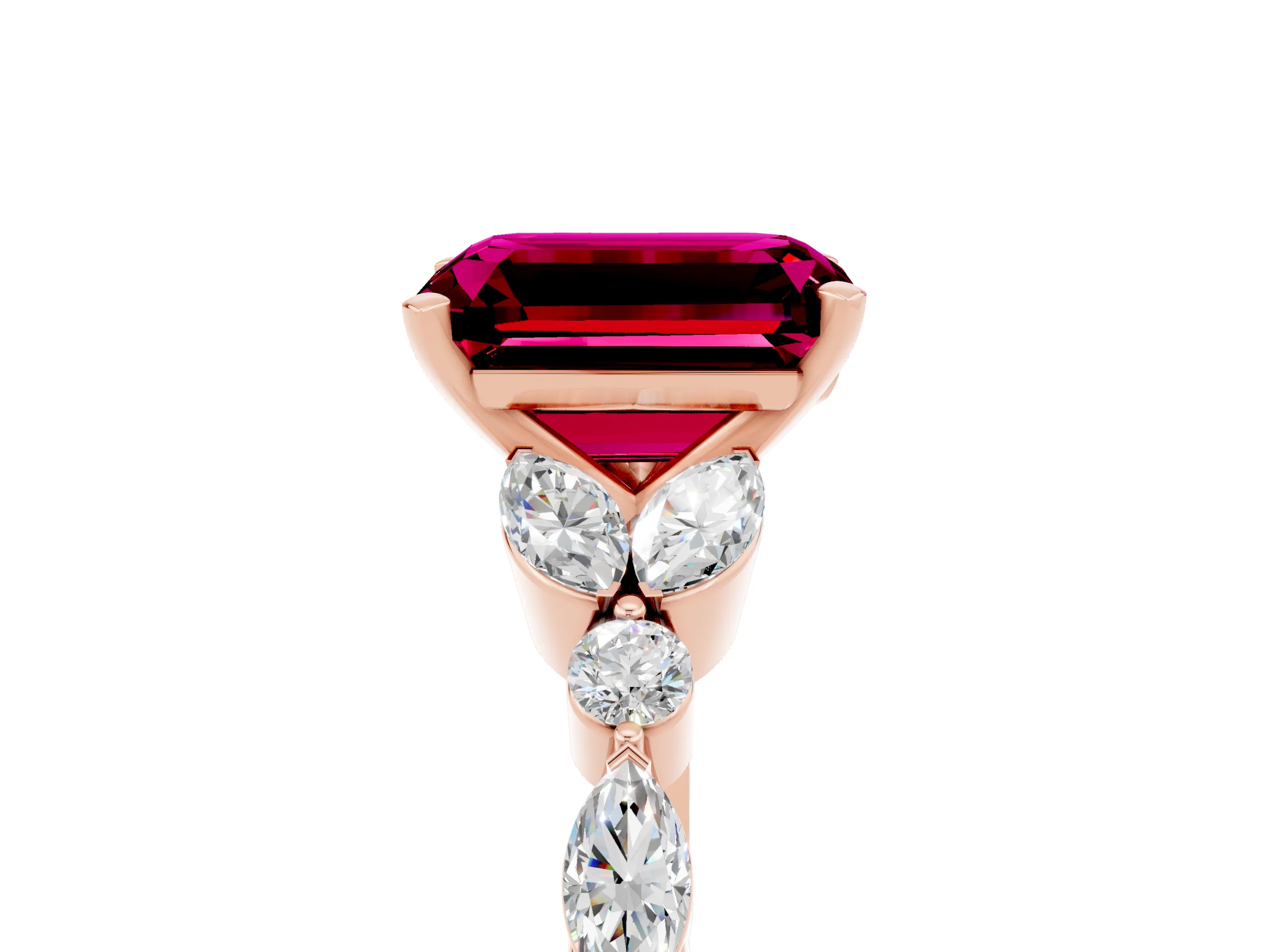 Rose gold Emerald Cut Garnet Solitaire Ring with Side Stones and Four-Prong Setting_17