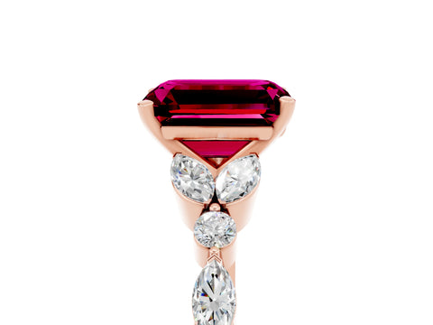 Rose gold Emerald Cut Garnet Solitaire Ring with Side Stones and Four-Prong Setting_17