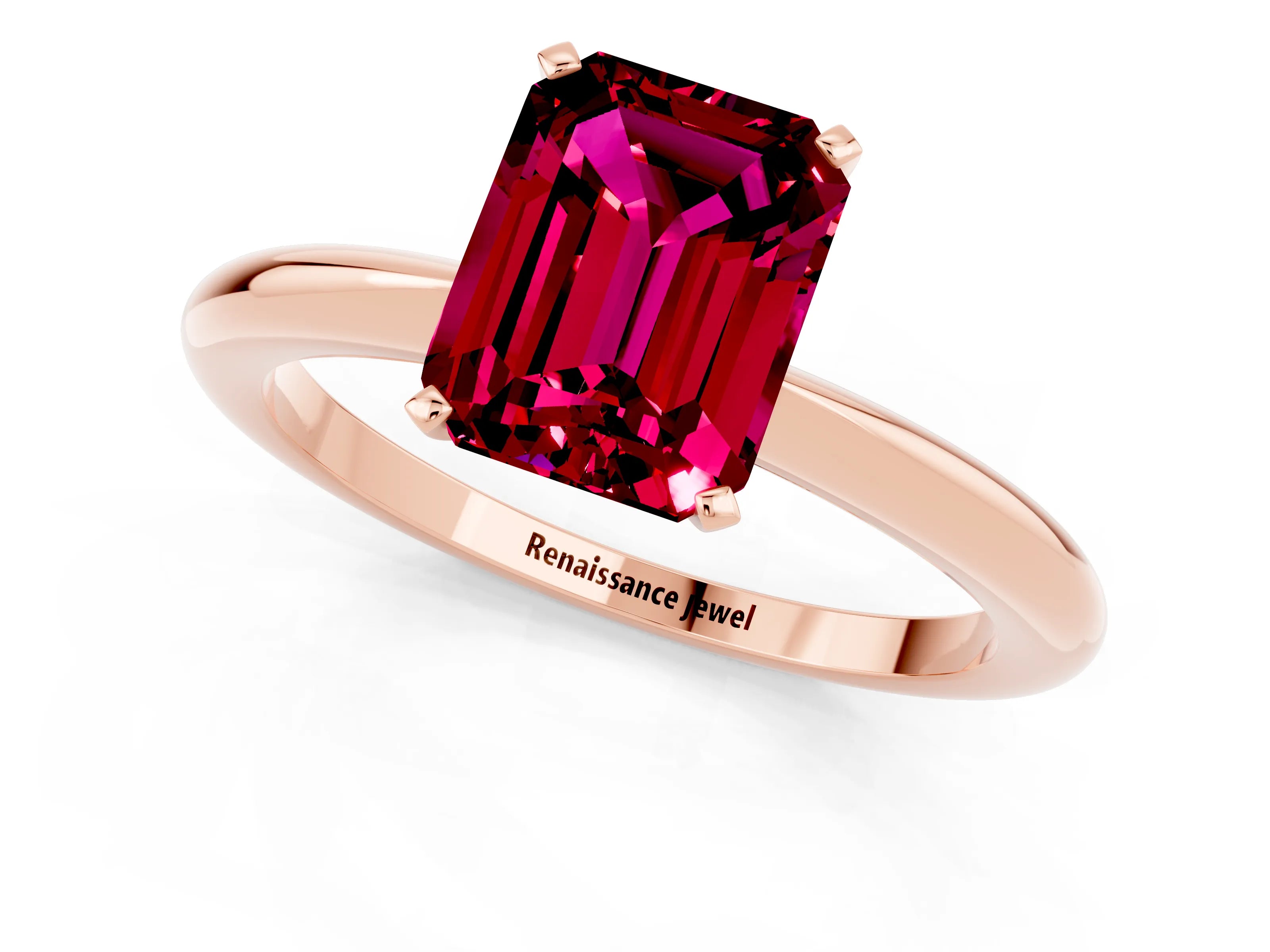 Rose gold Emerald Cut Garnet Solitaire Ring with Six-Prong Setting and Classic Band_1