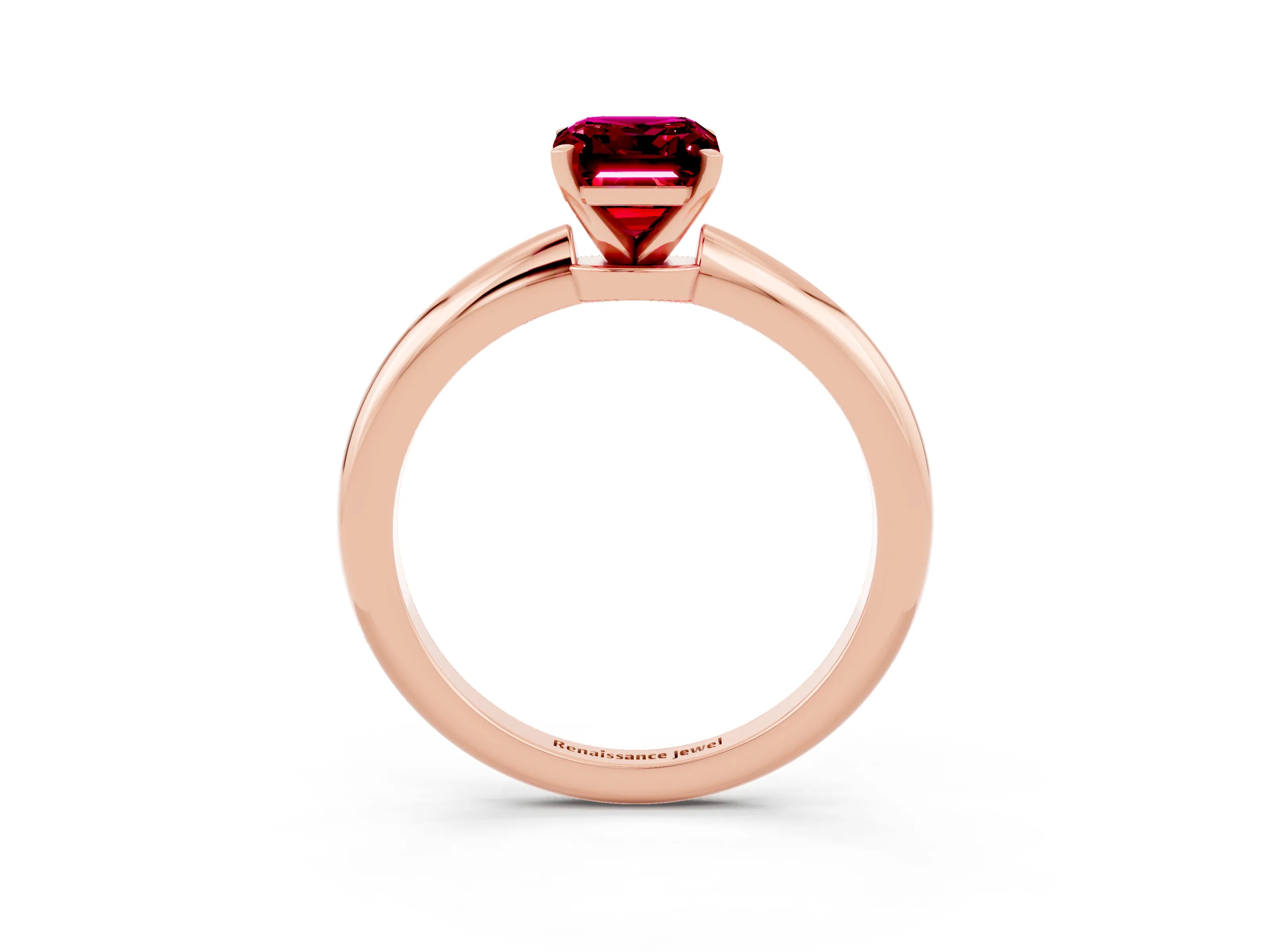 Rose gold Emerald Cut Garnet Solitaire Ring with Six-Prong Setting and Classic Band_3