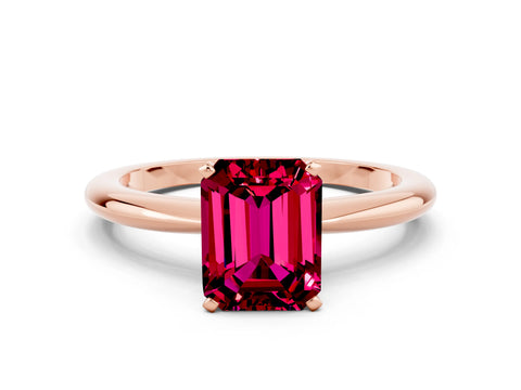 Rose gold Emerald Cut Garnet Solitaire Ring with Six-Prong Setting and Classic Band