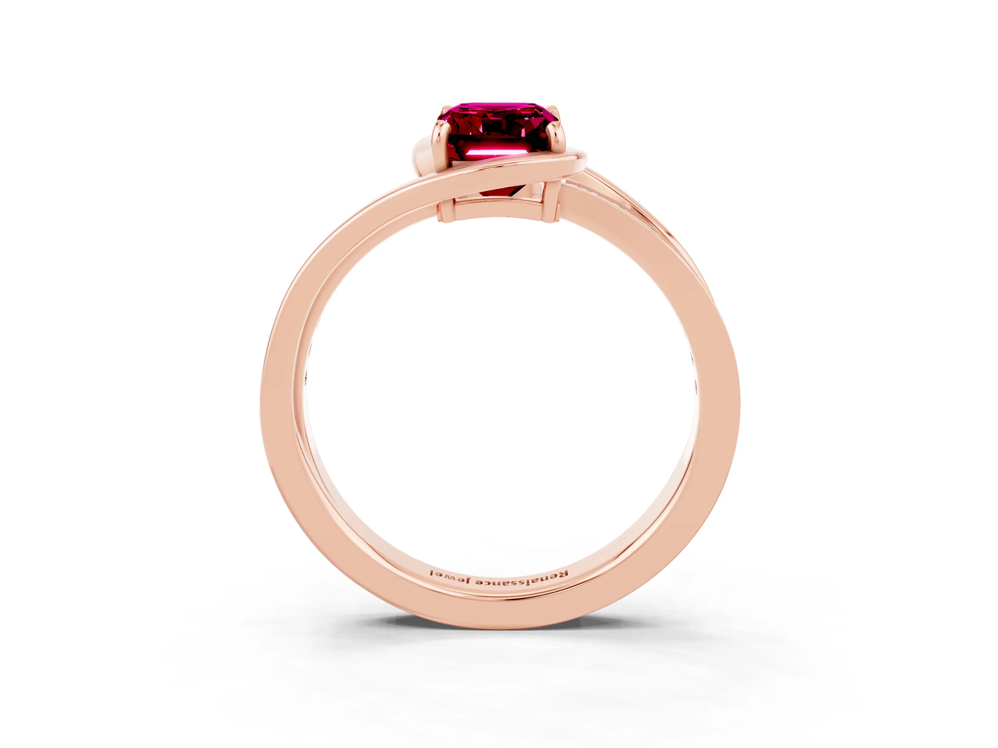 Rose gold Emerald Cut Garnet Solitaire Ring with Split Shank and Prong Setting_3