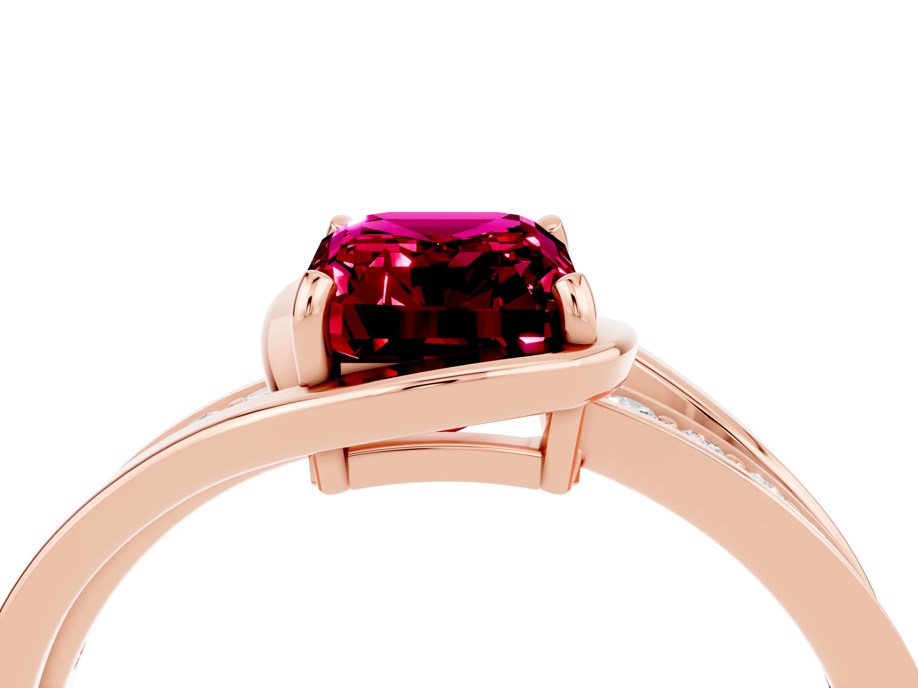 Rose gold Emerald Cut Garnet Solitaire Ring with Split Shank and Prong Setting_4